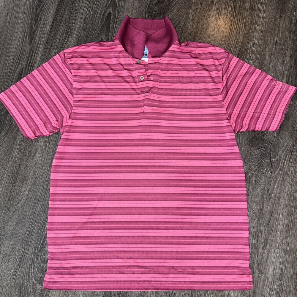 PGA Tour Golf Pink Striped Polo Shirt Mens Size Large Air flux Short Sleeve
